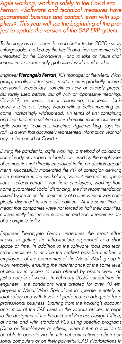 Agile working, working safely in the Covid era. Ferrari: «Software and technical measures have guaranteed business an...